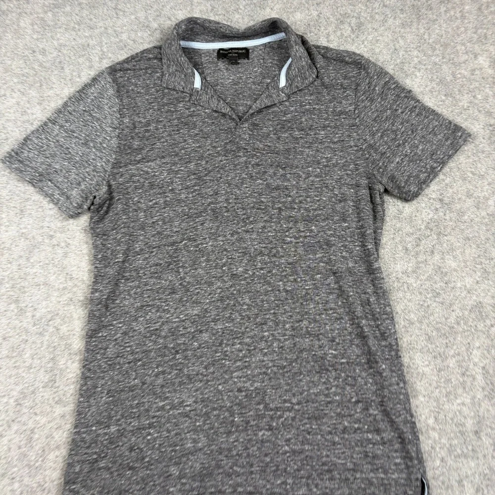 Banana Republic Polo Shirt Mens Medium Gray Linen‎ Blend Comfort Heathered
